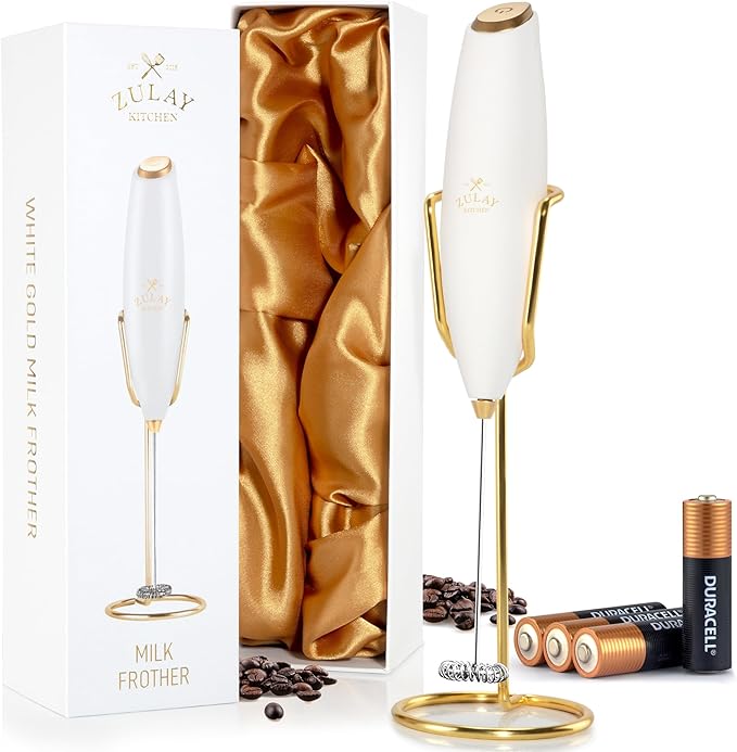 Zulay Kitchen Executive Series Luxury Gift Milk Frother with 4 Duracell Batteries – Handheld Electric Foam Maker for Coffee, Lattes & Hot Chocolate – Deluxe Finish, Ultimate Gift for Coffee Lovers by ZulayKitchen