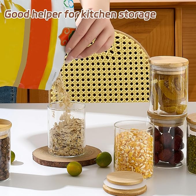 12 Packs Round Spice Jars with Label, 8oz Stackable Airtight Food Storage Containers, Practical Small Glass Jars to Go for Cookie, Coffee, Yogurt, Overnight Oats, Sugar, qtip, cotton balls and Candle - Image 5