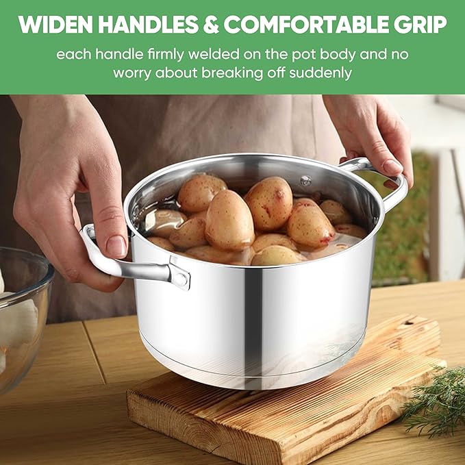 TeamFar Stainless Steel Stock Pot, 4-quart Tri-ply Base Stockpot Cooking Pasta Pot with Lid, for Induction Gas Glass Electric, Healthy & Heavy Duty, Ergonomic Handles & Straight Side, Dishwasher Safe - Image 6