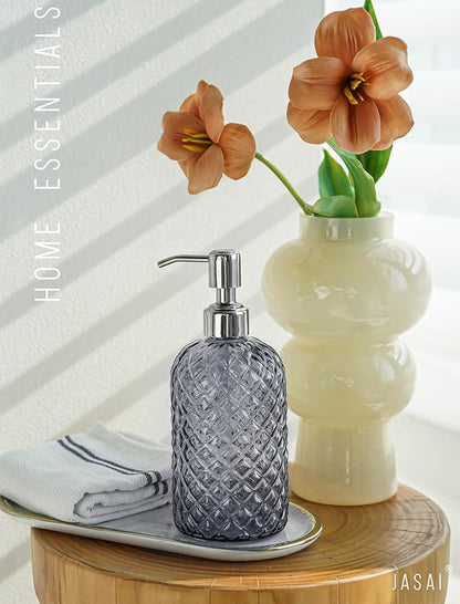 JASAI 18Oz Gray Glass Soap Dispenser with Rust Proof Pump, Refillable Kitchen soap Dispenser for Dish Soap, Bathroom Soap Dispenser for Dispense Hand soap, Lotion. - Image 6