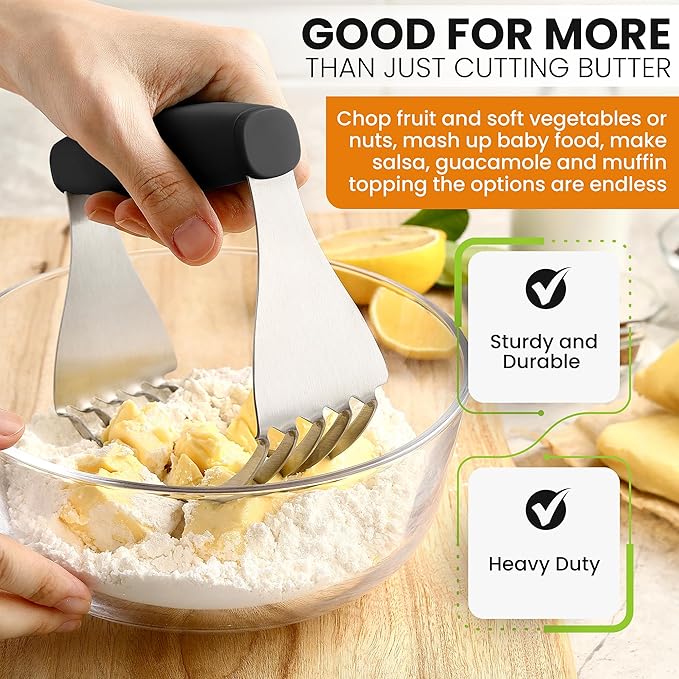 Spring Chef Dough Blender For Baking, Heavy Duty Dough Cutter Tool, Stainless Steel Pastry Cutter Tool with Sharp & Sturdy Blades, Pastry Blender for Easy Mixing, Dishwasher Safe - XL Size - Black - Image 5