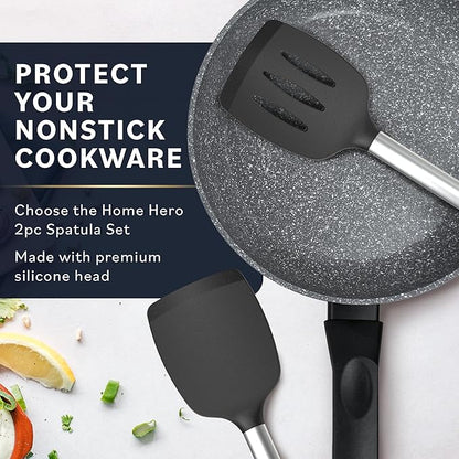 Home Hero Silicone Spatula Set - Heat Resistant Spatulas for Cooking - Ergonomic Stainless Steel Cooking Utensils - Solid & Slotted Silicone Turners - Pack of 2, Black - Image 2
