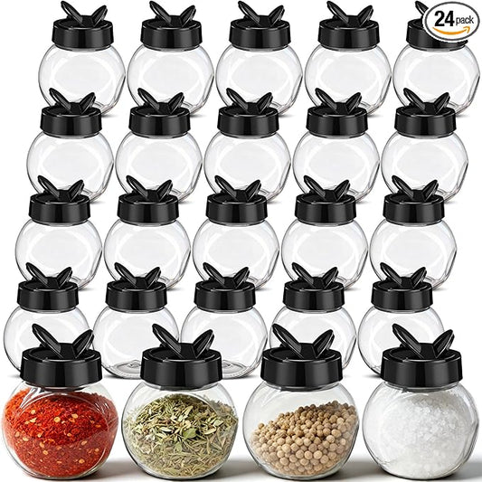 Zhehao 24 Pieces Plastic Spice Containers Plastic Spice Bottles Clear Reusable Large Empty Seasoning Jars with Shaker Lids for Kitchen Storage Seasoning Powder Herbs (7 oz,Flat Round,Clear and Black) by Zhehao