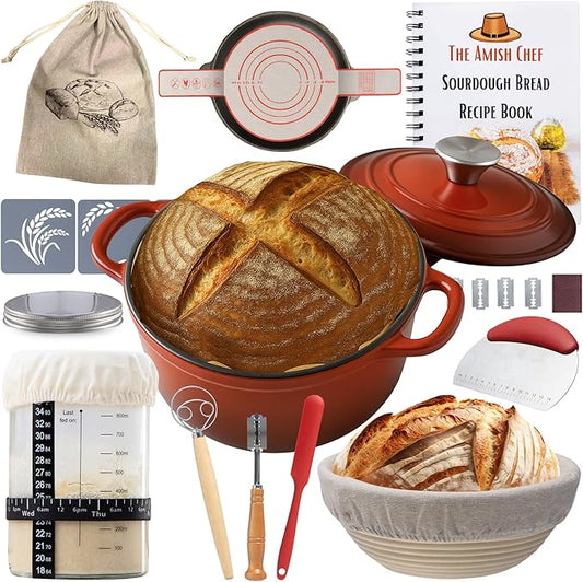 Master Baker Sourdough Starter Kit, All-Inclusive Set with Dutch Oven for Bread Baking, Banneton Proofing Basket, Sourdough Starter Jar & Tons of Baking Supplies