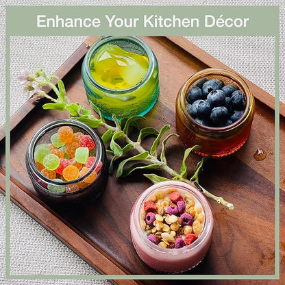 4 oz Decorative Mini Glass Jars with Bamboo Lids (24 pack, 4 Colors)
