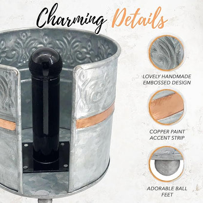 Autumn Alley Farmhouse Galvanized Kitchen Paper Towel Holder – Vintage Style Weighted Countertop Design – Rustic Warm Copper Accent with Galvanized Metal for Industrial Flair