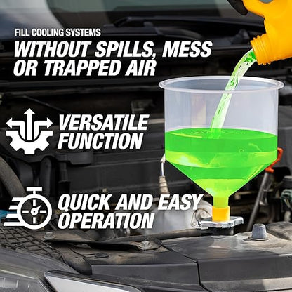 OEMTOOLS No-Spill Coolant Funnel Kit, 15 Piece Fluid and Oil Funnel Set, Allows Access To Hard-To-Reach Radiators - Image 2