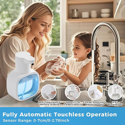 Automatic Foaming Soap Dispenser, 17oz/500ml Touchless Rechargeable with 4-Level Adjustable & IPX5 Waterproof - Level Display for Wall/Tabletop Use in Bathroom, Kitchen, White - Image 3