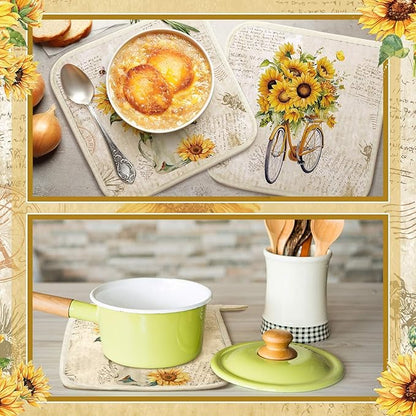 Bencailor 12 Pcs Pot Holders with Pocket Kitchen Hot Potholders Hot Pad Oven Mitts Cookie Bag Oven Gloves for Kitchen Gift Baking Cooking(Yellow,Sunflower)