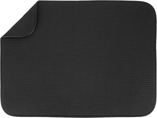 S&T INC. Dish Drying Mat XL, 18” x 24”, Absorbent Microfiber Kitchen Counter Mat, Drying Pad for Dishes, Utensils, Pots and Pans, Extra Large, Diamond Texture, Black by STINC