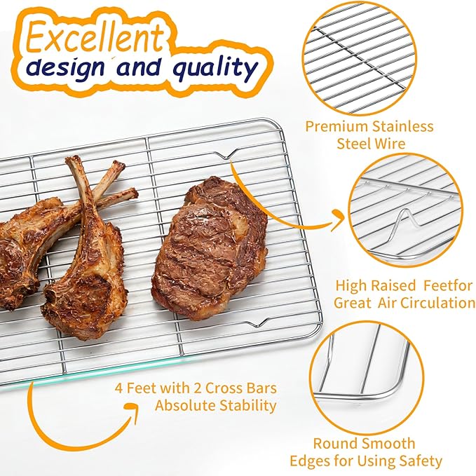 Baking Sheet Pan Set of 12, CEKEE Stainless Steel Cookie Sheets for Baking with Cooling Rack Silicone Baking Mat, Small/Quarter/Jelly Roll Pan, 9/10/12/16 Inch, Heavy Duty & Non Toxic & Easy Clean - Image 6