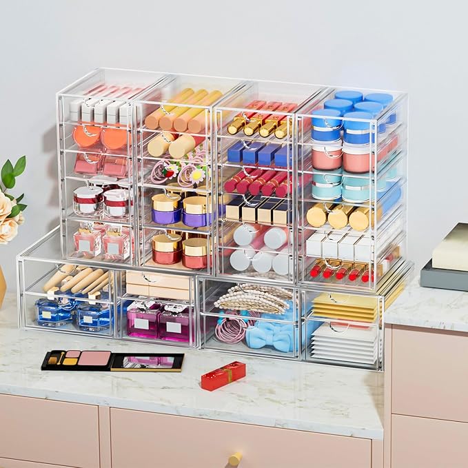 caktraie Makeup Organizer Storage With 30 Drawers, 6 Pcs Desktop Office Supplies, Desk Organizers, Clear Accessories, Dustproof Drawer and for Make Up, Jewelry, Pen, Stationary - Image 4