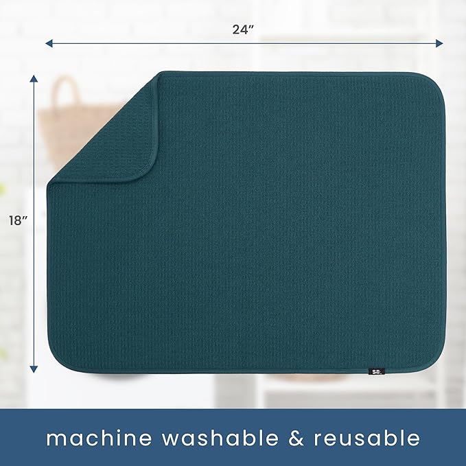 S&T INC. Dish Drying Mat XL, 18” x 24”, Absorbent Microfiber Kitchen Counter Mat, Dish Drying Pad for Dishes, Utensils, Pots and Pans, Extra Large, Tapestry Blue - Image 6