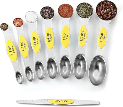 Spring Chef Yellow Stainless Steel Magnetic Measuring Spoons Set of 8 with Leveler, Dual Sided Metal Teaspoon & Tablespoon Measuring Spoons, Kitchen Gadgets for Baking & Cooking, Fits in Spice Jars - Image 9