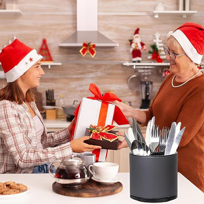 LIBODOUR Silverware Organizer Kitchen Utensil Holder 360°Rotating For Counter Organizer Stainless Steel Storage Silverware Caddy 3 Compartment Flatware Spoon Spatula Tool Cutlery Container(Grey) - Image 2