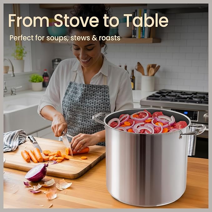 Stainless Steel Stockpot with Tempered Glass Lid 14 Quart, Durable 18/0 Stainless Steel, Impact-Bonded Base for Even Heating, Riveted Handles, Oven & All Stove Compatible, Safe Up To 500°F (260°C) - Image 5
