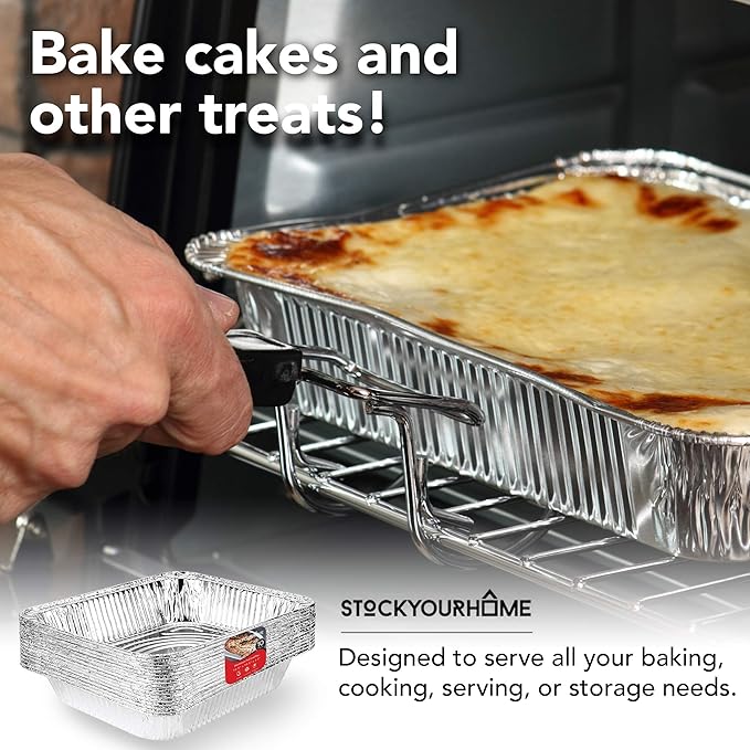 Stock Your Home 9x13 Aluminum Pans (20 Pack) - Disposable & Recyclable Foil Tray- Half Size Steam Table Deep Pans - Tin Foil Pans for Cooking, Heating, Storing, Prepping Food, BBQ, Grilling, Catering - Image 7