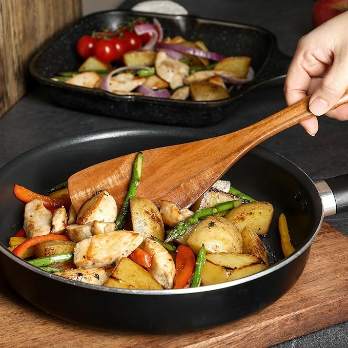 Premium Teak Wooden Spoons for Cooking, 6-Piece Wood Kitchen Utensils Set for Nonstick Cookware - Heat Resistant, Natural Healthy Spatula Set with Hanging Holes - Durable, Scratch-Free & Handcrafted - Image 5