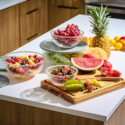 8pc Ribbed Glass Mixing Bowls with Leakproof Airtight Lids - BPA-Free Meal Prep Stackable Space Saving Nesting, Kitchen Baking Food Storage & Serving Containers - Microwave, Freezer, Dishwasher Safe. - Image 2