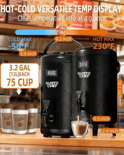 Insulated Beverage Dispenser 3 Gallon,Hot&Cold Drink Dispenser with Spigot,LCD Thermometer,Stainless Steel Triple-Layer Insulation,for Tea Coffee Milk Juice,Party Buffet(Black, 1 Pack) - Image 5