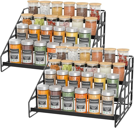 Bunoxea Spice Rack 4 Tier Kitchen Cabinet Organizer,Countertop Spice Rack,Tier Depth Adjustable Cabinet Shelf,Step Spice Organization Easy Visibility,Holds Seasoning and Condiments 2Pack by Bunoxea