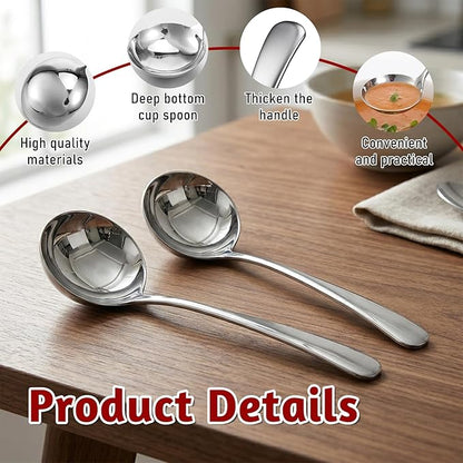 JJUNW 2 Pcs Small Silver 7.9 Inch Gravy Soup Ladle, Stainless Steel Sauce Ladle Soups Spoons, Kitchen Utensil For Spooning Gravy Sauce Soup