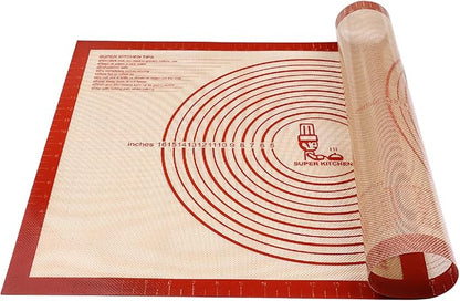 Non-slip Silicone Pastry Mat Extra Large with Measurements 28''By 20'' for Silicone Baking Mat, Counter, Dough Rolling, Oven Liner,Fondant/Pie Crust By Folksy Super Kitchen Red by FolksySuperKitchen