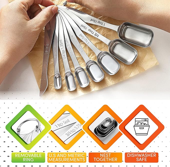 Spring Chef Stainless Steel Measuring Spoons Set of 8 with Leveler, Metal Teaspoon & Tablespoon Measuring Spoons for Dry & Liquid Ingredients, Fits in Spice Jars - Kitchen Gadgets For Baking & Cooking - Image 6