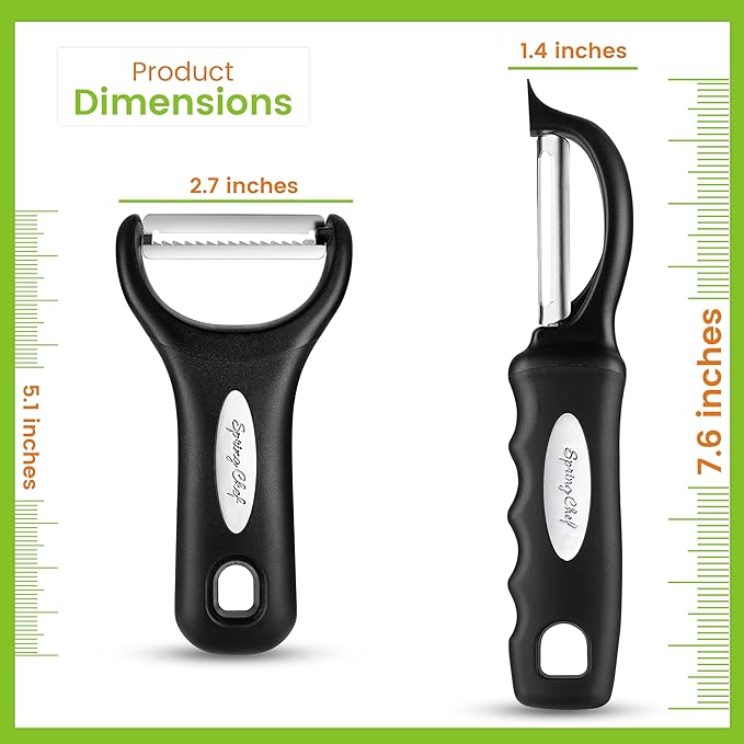 Spring Chef Swivel & Vegetable Julienne Peeler Set for Kitchen with Stainless Steel Sharp Blades - Potato Peelers with Soft Grip Handles & Blade Covers - Perfect for Carrot, Zucchini, Cucumber - Black - Image 8