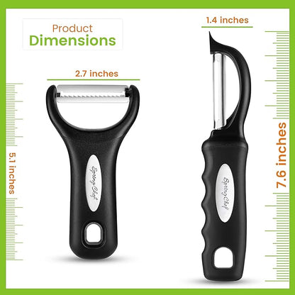 Spring Chef Swivel & Vegetable Julienne Peeler Set for Kitchen with Stainless Steel Sharp Blades - Potato Peelers with Soft Grip Handles & Blade Covers - Perfect for Carrot, Zucchini, Cucumber - Black - Image 8