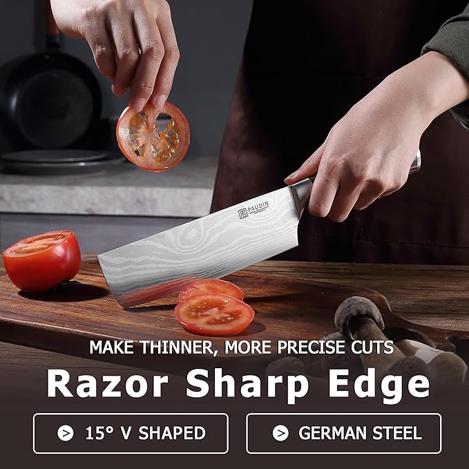 PAUDIN Nakiri Knife - 7" Razor Sharp Meat Cleaver and Vegetable Kitchen Knife, High Carbon Stainless Steel, Multipurpose Asian Chef Knife for Home and Kitchen with Ergonomic Handle - Image 3