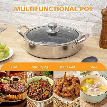 Toutrop Saute Pan,10 Inch Nonstick Deep Frying Pan,316L Stainless Steel Sauté Pan with Lid,Induction Cooking Pan,PFOA Free Cookware,Dishwasher & Oven Safe