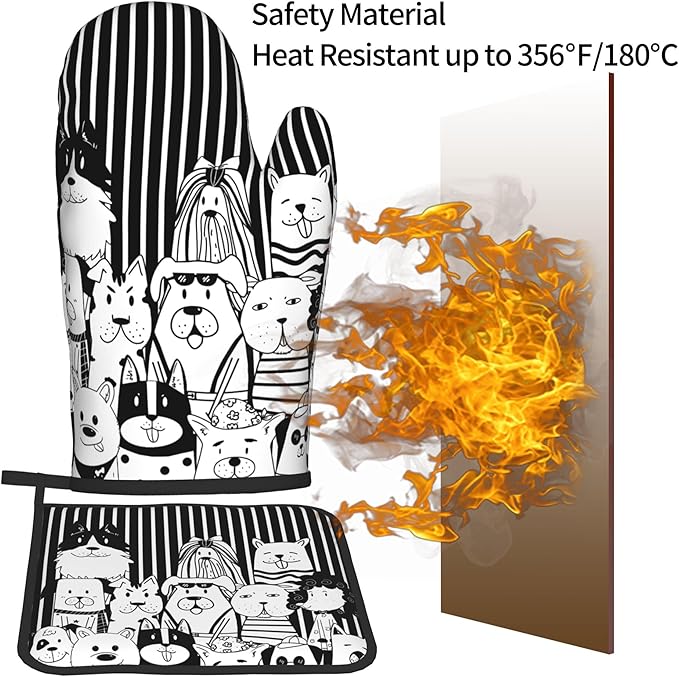 Dog Pot Holders and Oven Mitts - Black Cooking Gloves Hot Pads for Kitchen Fun Chef Gifts for Cooking Lover Cooks - Image 5