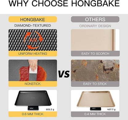 HONGBAKE Jelly Roll Pan 15x10, Cookie Sheets for Baking with Diamond Texture, Baking Sheets Non Stick, Non Toxic Oven Trays for Cooking, Heavy Duty 57% Thicker Carbon Steel, Dark Gray - Image 2