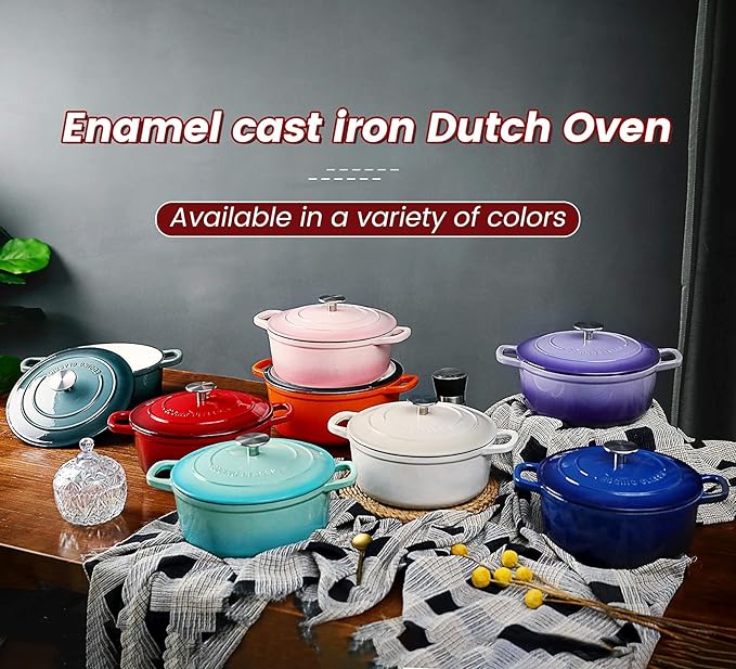 EDGING CASTING Enameled Cast Iron Dutch Oven, 5.5 Quart, Round Dutch Ovens Pot with Dual Handle for Bread Baking, Dutch Ovens with Lid, Bread Oven, Red - Image 8