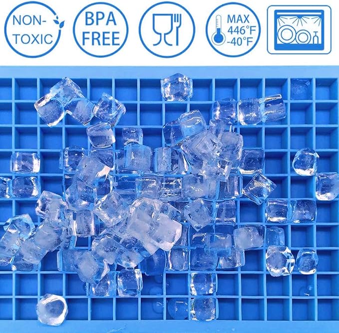 Mini Ice Cube Trays Set of 2-160 Small Ice Cubes Silicone Mold for Whiskey, Cocktails, Water Bottles - BPA Free Flexible & Stackable Ice Maker (Blue) - Image 4
