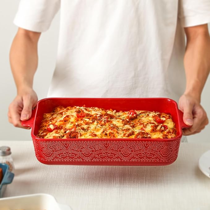 Ceramic Baking Dish Set of 3, Casserole Dishes for Oven, Ideal for Baking, Stewing, Roasting, and Holiday Feasts. The Gift for Mother's Day, Thanksgiving, Christmas, or Housewarming(Christmas Red） - Image 4