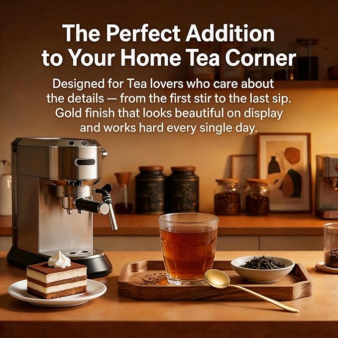 Espresso Spoons Long Handle, 4PCS Gold Stainless Steel Coffee Stirring Spoons 7.28 Inch, Round Tip Demitasse Spoon for Iced Coffee, Tea, Dessert, Cappuccino, Coffee Bar