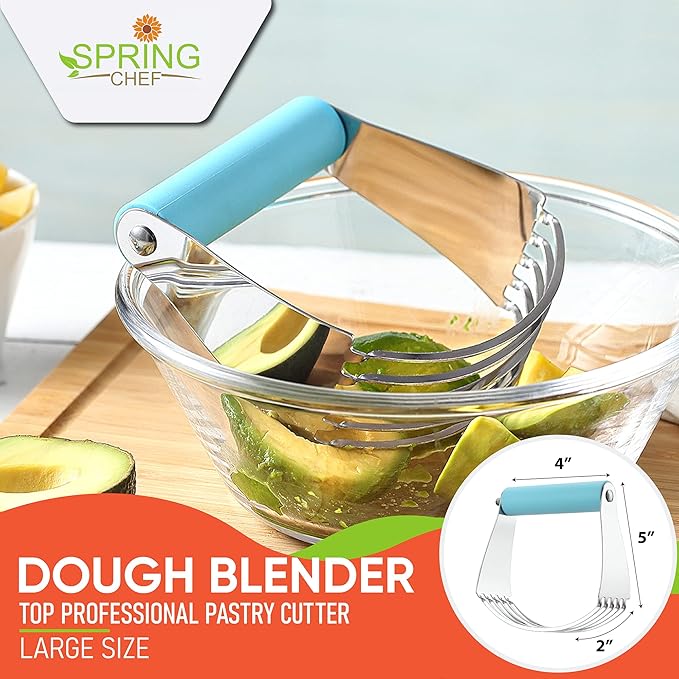 Spring Chef Large Dough Blender For Baking, Dishwasher Safe Dough Cutter Tool, Stainless Steel Pastry Cutter Tool with Sharp Blades, Manual Pastry Blender for Easy Mixing - Aqua Sky - Image 2