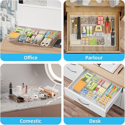 Marbrasse Expandable Desk Drawer Organizer, Clear Plastic Drawer Organizer Tray with 10 Adjustable Compartments, Desk Organizers and Accessories, 5 Drawer Dividers for Office Supplies, Makeup(Clear) - Image 5
