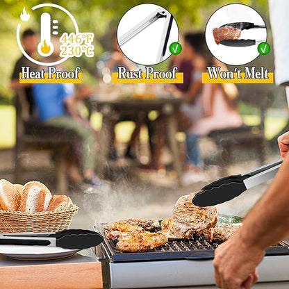 TeamFar Kitchen Tongs, 9" and 12" Stainless Steel Cooking Tongs with Silicone Tips for Cooking Grilling Serving & BBQ, Heat Resistant Silicone Tongs, Locking Design & Dishwasher Safe, Set of 2 & Black - Image 4