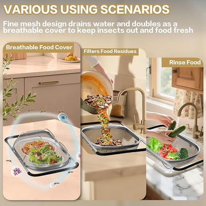 Over the Sink Colander - 6QT Strainers and Colanders - Stainless Steel Strainer - Expandable Sink Colander with Rubber Grip for Strain, Drain, Rinse Fruits, Vegetables, Home Kitchen Essentials - Image 4