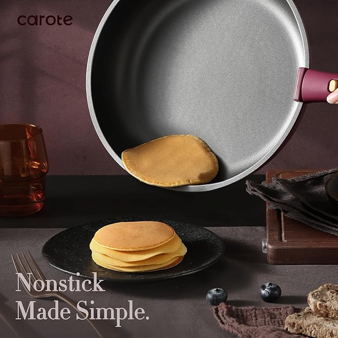 CAROTE 21pcs Pots and Pans Set, Nonstick Cookware Set Detachable Handle, Induction Kitchen Cookware Sets Non Stick with Removable Handle, RV Cookware Set, Gold and Purple - Image 3