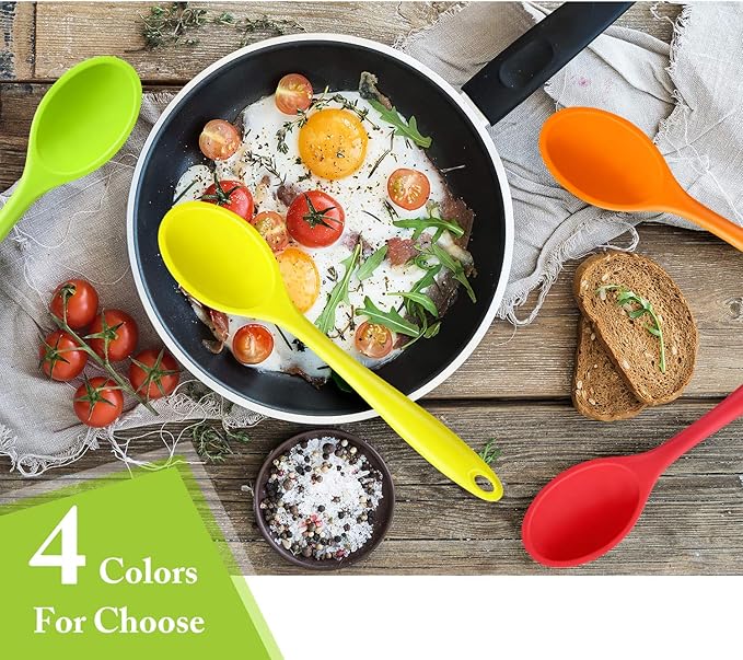 Shappy 4 Pieces Silicone Cooking Spoons 10.6 Inch Heat Resistant Kitchen Spoons for Mixing, Serving and Stirring Upgrade Large Non Stick Basting Utensils, Dishwasher Safe(Spoon,Bright Color) - Image 5