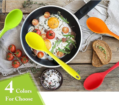 Shappy 4 Pieces Silicone Cooking Spoons 10.6 Inch Heat Resistant Kitchen Spoons for Mixing, Serving and Stirring Upgrade Large Non Stick Basting Utensils, Dishwasher Safe(Spoon,Bright Color) - Image 5