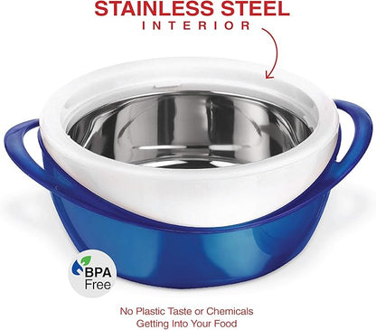 Pinnacle Large Insulated Casserole Dish with Lid 3.6 qt. Elegant Hot Pot Food Warmer/Cooler -Thermal Soup/Salad Serving Bowl Stainless Steel Hot Food Container–Best Gift Set for Moms –Holidays Blue