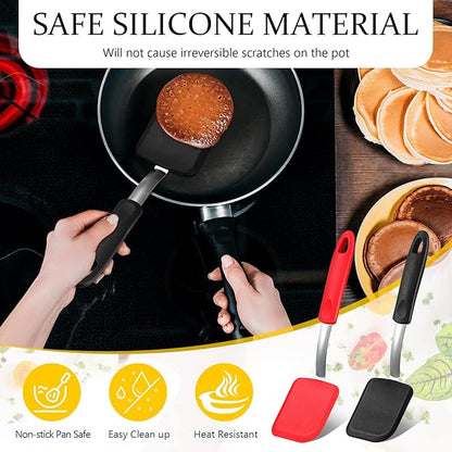 Silicone Cookie Spatula Turner 2 Pack Mini Brownie Spatula Flexible Kitchen Small Silicone Turner for Nonstick Cookware Heat Resistant No Scratch Flipper for Egg Pancake(Black, Red) - Image 5
