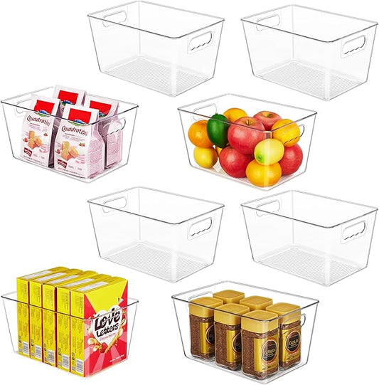 YIHONG 8 Pack Clear Pantry Organizer Bins,Plastic Storage Containers with Handle for Kitchen,Freezer,Cabinet,Closet,Bathroom Under Sink Organization by YIHONG