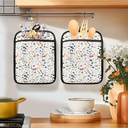 Vintage Floral Oven Mitts Set, Colorful Wildflowers Floral Heat Resistant Kitchen Oven Gloves for Baking and Cooking,Pot Holders - Image 3