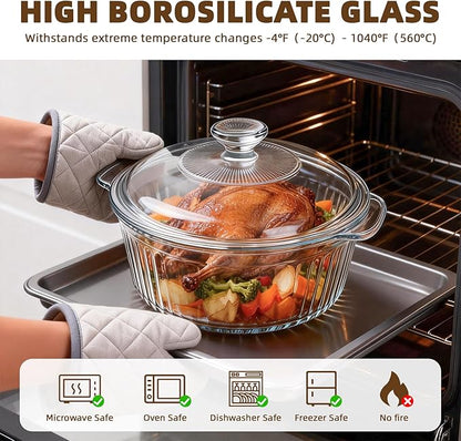 Luvan 2.4L/2.5Qt Round Glass Casserole Dish with Lid, Clear Baking Dish with Handles for Baking, Cooking & Serving, High Borosilicate Lead-Free Glass cookware, Oven, Microwave, Freezer & Dishwasher Safe - Image 3